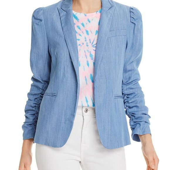 Generation Love Jackets & Blazers - Generation Love Juniper Puff-sleeve Chambray Blazer In Blue Size Small